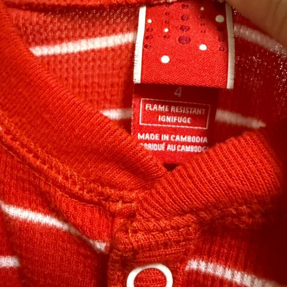 Target Red White Stripe‎ Flame Resistant Pajamas Sleepwear Union Suit 4 Holiday